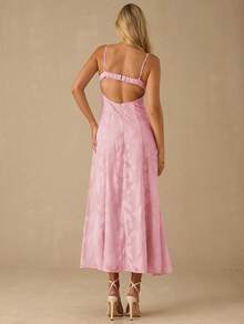 Enchnt 女士优雅褶皱胸围纹理露背吊带连衣裙 - 珊瑚粉 - 查看 6