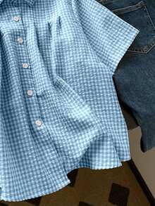 新款甜美翻领宽松时尚女式衬衫 - 藍色 - 查看 5