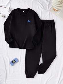 返校时尚青少年男童睡衣男童休闲套装 - 黑色 - 查看 8