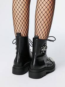 Grunge Punk Giày bốt Punk mũi tròn bằng da PU màu đen phong cách Gothic, trang trí khóa cài, thích hợp cho tiệc tùng, mặc hàng ngày và phong cách đại học - màu đen - Xem 5