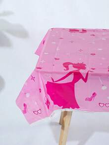 1PC 108*180CM Disposable Tablecloth, Pink Crown Princess Pattern Tablecloth, Waterproof And Oil-Proof, Suitable For Girls' Birthday Theme Parties And Daily Use - Multicolor - View 2