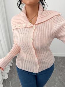 Elenzga Cardigan asymétrique élégant avec décoration de boutons, casual et féminin, rose, grande taille - Rose bonbon - Voir 1