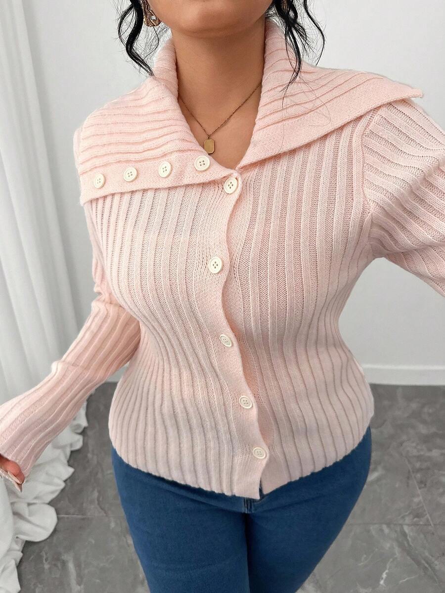 Elenzga Cardigan asymétrique élégant avec décoration de boutons, casual et féminin, rose, grande taille - Rose bonbon - Voir 1