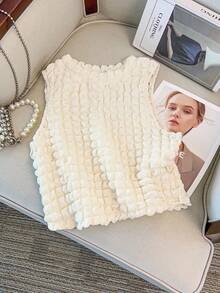 GlowEve CURVE 加大码女式无袖短款华夫格针织高端时尚圆领修身性感吊带背心 - 杏色 - 查看 3