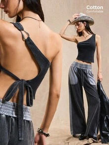 Easelle 女式黑色针织露背无袖上衣 - 黑色 - 查看 8