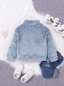 SHEIN Toddler Boys' Casual Versatile Fluffy Stand Collar Loose Fit Thick Sweatshirt,In Fall/Winter