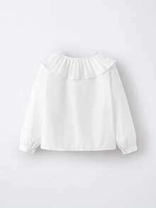 Maija Kids Maija Kids 年轻女孩白色褶皱荷叶边领蝴蝶结休闲长袖衬衫 - 白色 - 查看 2