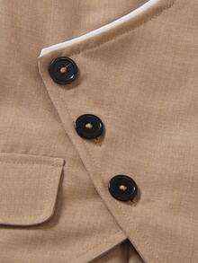 SHEIN 两件套男童不对称扣背心和裤子套装 - 摩卡棕 - 查看 7