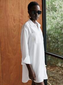 Lumivelle New Arrival French Style V-Neck Long Sleeve White Shirt Dress - White - View 5