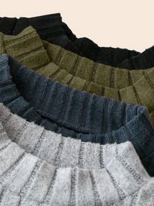 4pcs/Set Plus Size Women Ribbed Texture High Neck Fitted Casual Basic T-Shirt, Autumn/Winter Fall Cloth For Women - Army Green - View 5