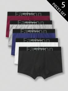 paquete de 5 calzoncillos de unicolor para hombres con cintura con estampado de letras