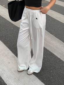 SHEIN EZwear Quần ống đứng dáng rộng thoải mái cho nữ in logo Ngựa Đen, phù hợp cho mùa xuân/thu, trang phục thể thao, phong cách đại học, cổ điển - Nhiều màu - Xem 5