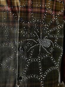 NEON BLANC 男士夏季休闲黄绿色格子水钻蜘蛛网图案短袖衬衫 - 綠色 - 查看 5