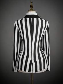 SHEIN ICON Blazer ajustado de mujer con estilo oscuro de rayas negras y blancas para otoño/invierno