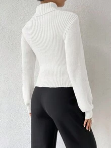 SHEIN x Carly Lawrence SHEIN Allurite 女士高领镂空长袖修身毛衣 - 白色 - 查看 2