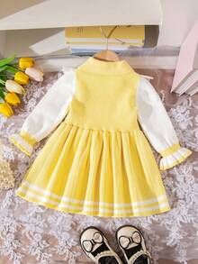 Baby Girl Fashionable Elegant Cute Knitted Long Sleeve Sweater Dress, Autumn/Winter Yellow Baby Girl Dress Yellow Peter Pan Collar Baby Dress Baby Girl Yellow Dress Baby Girl Knit Dress Baby Girl Sweater Dress Dress With Collar Yellow Sweater Dress Knit Dress Baby Girl Ruffle Dress Baby Girls Winter Clothes Baby Girls Fall Clothes Baby Girl Fall Outfits Yellow Dress For Baby Girl Yellow Peter Pan Collar Dress Spring Theme Party Dress For Baby Dress - Yellow - View 2