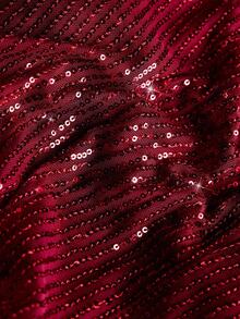 Viva Relle 大码女士优雅华丽亮片雪纺连衣裙，适合宴会、派对、婚礼、新年等场合，无肩带闪亮收腰飘逸雪纺长裙 - 酒紅色 - 查看 8