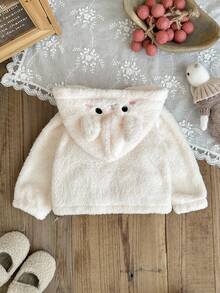 SHEIN Baby Girl Infant Toddler Newborn 0-3 Years Cute Casual Plush Flannel 3D Rabbit Ear Hooded Jacket Fall Winter - White - View 2