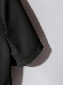 Franclia Petite 2pcs Women's Fashion Elegant Round Neck Short Sleeve Shirt & Casual Pants Set Black Pants Suit Women Blouse And Pants Set Shirt And Pants Set Black Two Piece Pants Set Pants Suit - Black - View 3