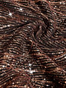SHEIN Clasi Áo khoác nữ cổ tròn rộng rãi, đính sequin vàng sáng bóng, thanh lịch và thời trang cho các bữa tiệc và buổi tụ họp vào mùa thu/đông - Vàng - Xem 6