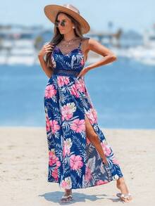 Sylviya Tropical Print Split Thigh Cami Dress