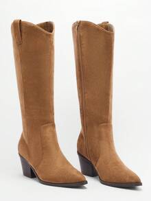 Solezae Giày bốt cao bồi miền Tây mũi nhọn đế vuông cho nữ – Phong cách, bền và thoải mái - Màu Khaki - Xem 5