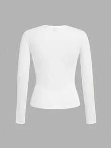 SHEIN EZwear 3件套女士黑色、棕色、白色圆领休闲修身长袖T恤套装，适合秋冬季穿着 - 彩色 - 查看 4