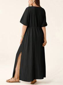 Freevana فستان كاجوال بقصة جانبية مفتوحة للمقاسات الكبيرة