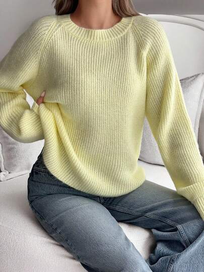 SHEIN Tall Tall Size Women Solid Color Casual Round Neck Sweater,Jumper,Cream Jumper,Jumpers,Christmas Jumper,White Jumper,Black Jumper,Ladies Jumper,Women's Jumpers