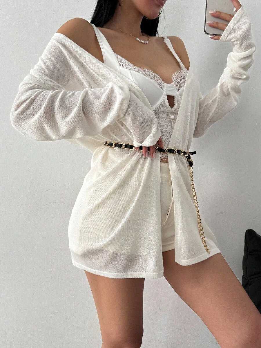 Celisse Women's Casual Solid Color Drop Shoulder Long Sleeve Thin Cardigan Fall Winter Cloth For Women