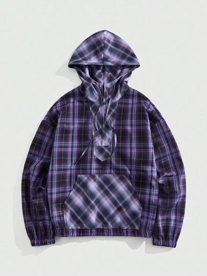 Prep Felpa casual con cappuccio, maniche lunghe, tasche e coulisse, con motivo a quadri, per uomo