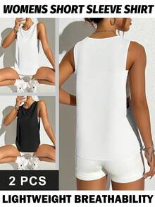 Velisys Velisys 2pcs Basic Loose Solid Color Sleeveless Tank Top, Suitable For Daily Wear Mesh Workout Tops - Multicolor - View 2