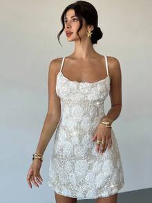 Firerie 女士优雅浪漫刺绣串珠连衣裙 - 白色 - 查看 3