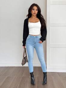 SHEIN PETITE 短款宽松针织开衫 - 彩色 - 查看 11