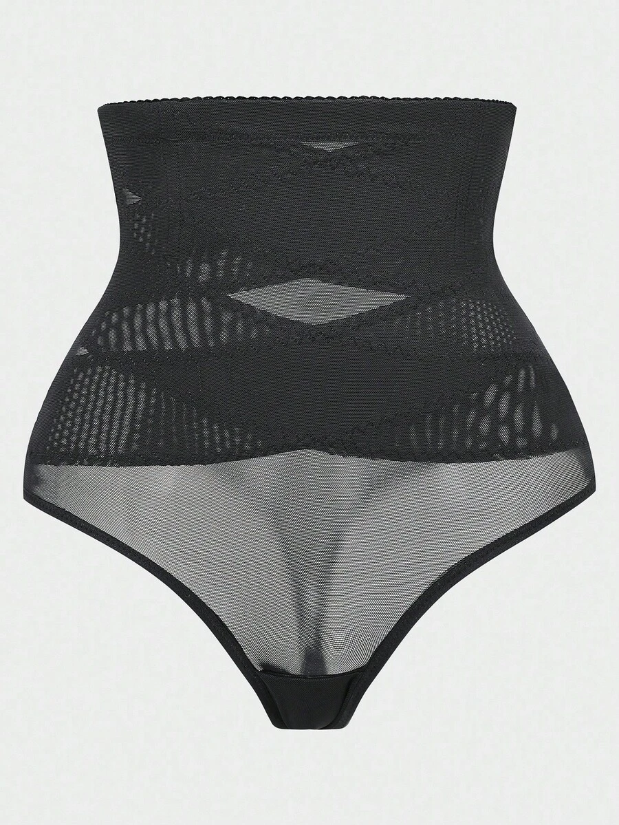 SHEIN 1 Quần định hình màu trơn co giãn eo cho nữ - màu đen - Xem 1