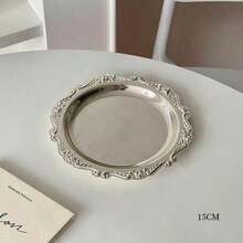 1 件复古托盘、杯垫、烛台、珠宝收纳托盘、金色或银色金属、装饰品 - 銀色 - 查看 14