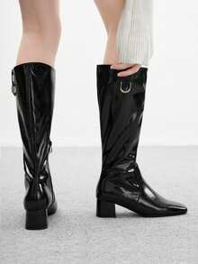 CUCCOO BIZCHIC 女士时尚百搭粗跟中筒靴 - 黑色 - 查看 4