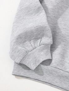 SHEIN 2pcs Tween Girls Casual Cartoon Pattern Crew Neck Long Sleeve Hoodie And Skinny Sweatpants Set, Suitable For Home And Outdoor, Light Gray Fall Winter - Grey - View 4