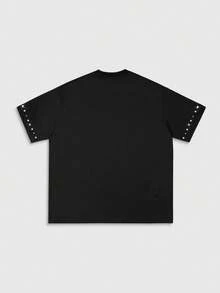 ROMWE MEN Street Life Eye Print Rhinestone Embellished Crew Neck Short Sleeve T-Shirt, Unisex Summer Tops