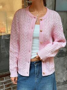 Jouncy Cárdigan de punto con hebilla metálica retorcida - Rosa - Ver 4