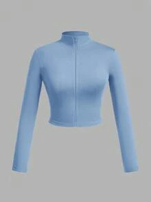 Slaydiva Bộ 3 áo thun nữ cổ chữ V co giãn, đơn giản, thời trang thu đông, tay dài bó, màu trắng + đen + xám - Màu xanh nhạt - Xem 3