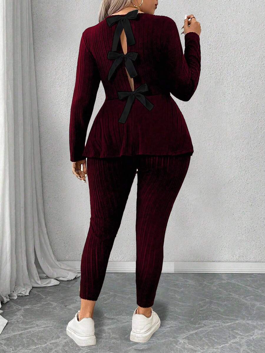 Elenzga Bộ 2 món thắt nơ lưng thường ngày cỡ lớn dành cho nữ - Màu Đỏ Sâu - Xem 1