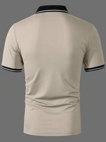 Manfinity Homme Men's Summer Casual Sports Business Contrast Striped Trim Polo Shirt Mens T Collar T Shirt Mens Polo Shirt Mens Casual Tops Polo Shirts For Men Collar Mens Golf Shirt Old Money