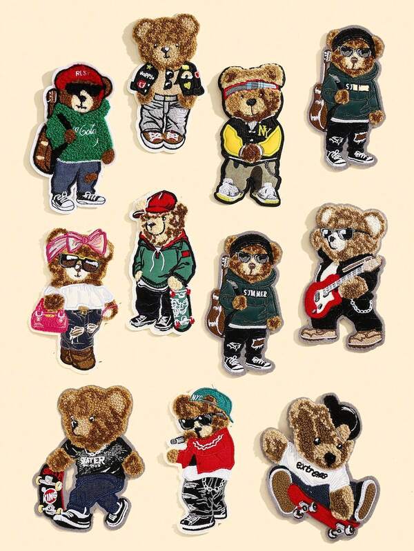 1 Peça Patch Bordado de Mini Urso Fofo, Aplique Decorativo Termocolante para Camiseta, Moletom, Jaqueta, Roupa