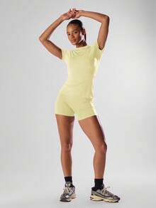 Musera Sport Solid Color Short Sleeve Sports Tee Running Short Active Comfy Workout Gym Running Run Club, Padel, Tennis, Pickleball Gym Summer - Yellow - View 3