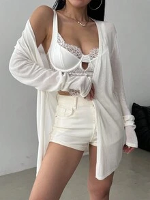 Celisse Women's Casual Solid Color Drop Shoulder Long Sleeve Thin Cardigan Fall Winter Cloth For Women