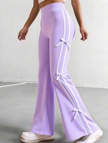 Tween Girls Casual Striped Collegiate Green Pants Fall Winter - Purple - View 8