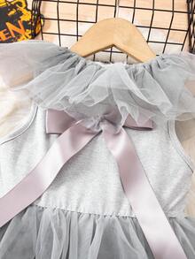 女孩万圣节网眼针织小丑无袖连衣裙 - 白色 - 查看 5