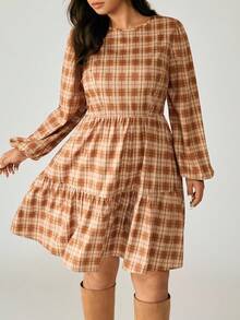 SHEIN LUNE Plus Size Ruffled Plaid Dress Fall Cloth For Women - Multicolor - View 1
