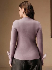 Anewsta Áo len dài tay thanh lịch cổ tròn đính hạt 3D dành cho nữ, áo chui đầu Giáng sinh cho Lễ Tạ ơn, Mùa thu/Đông - Bụi hồng - Xem 3